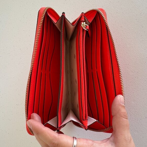 Kate Spade Bright Coral Leather Zip Wallet – Pebbled Leather Gold Hardware - Picture 4 of 6